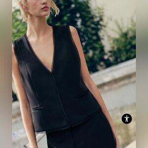 NWT Zara TONAL TRIM VEST in Black V-Neck Size Small